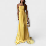 Mireille - Elegantne Maxi Obleke s Pliseji in Izrezi