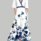 Lea | Elegantna maxi obleka z srednjimi rokavi ob morju
