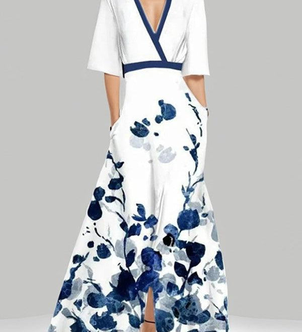 Lea | Elegantna maxi obleka z srednjimi rokavi ob morju