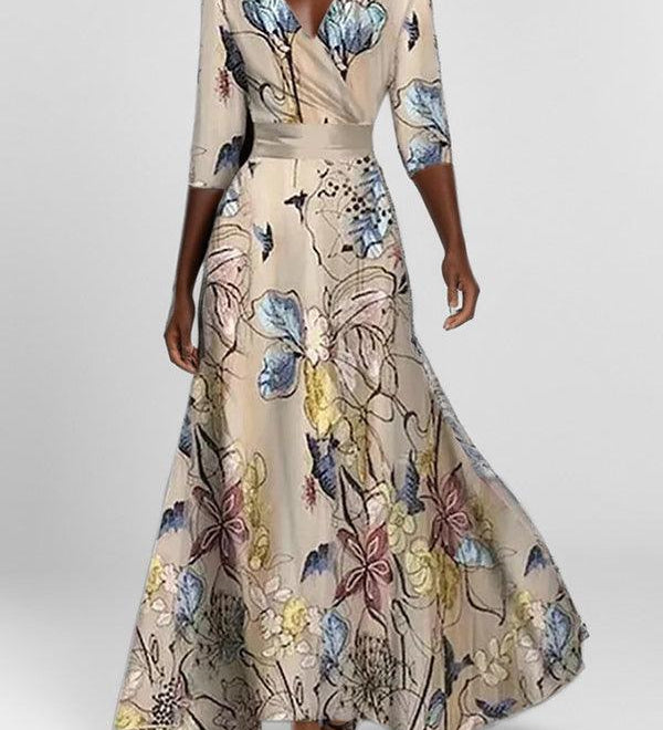 Lea | Elegantna maxi obleka z srednjimi rokavi ob morju