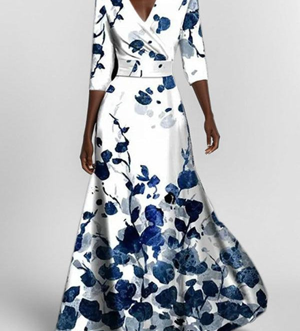 Lea | Elegantna maxi obleka z srednjimi rokavi ob morju