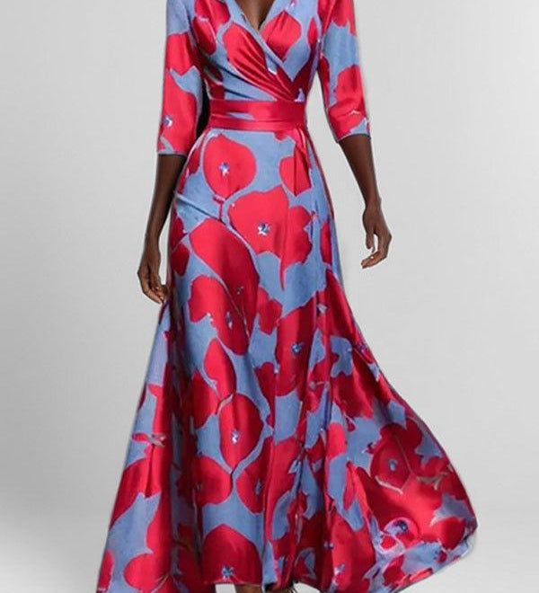 Lea | Elegantna maxi obleka z srednjimi rokavi ob morju