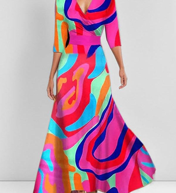Lea | Elegantna maxi obleka z srednjimi rokavi ob morju