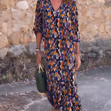 NATHALIE | RETRO NAPISANA OBLEKA Z V-IZREZOM