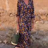 NATHALIE | RETRO NAPISANA OBLEKA Z V-IZREZOM