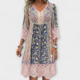 Casey - Boho obleka z čipko in vintage cvetličnim vzorcem