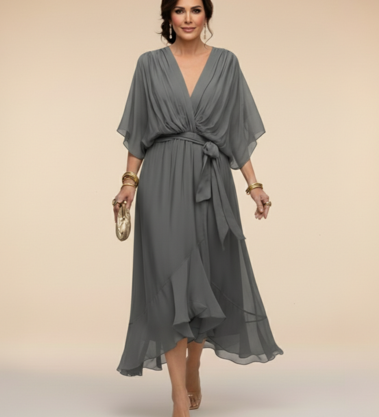 Julieta | Chiffon obleka z V-izrezom