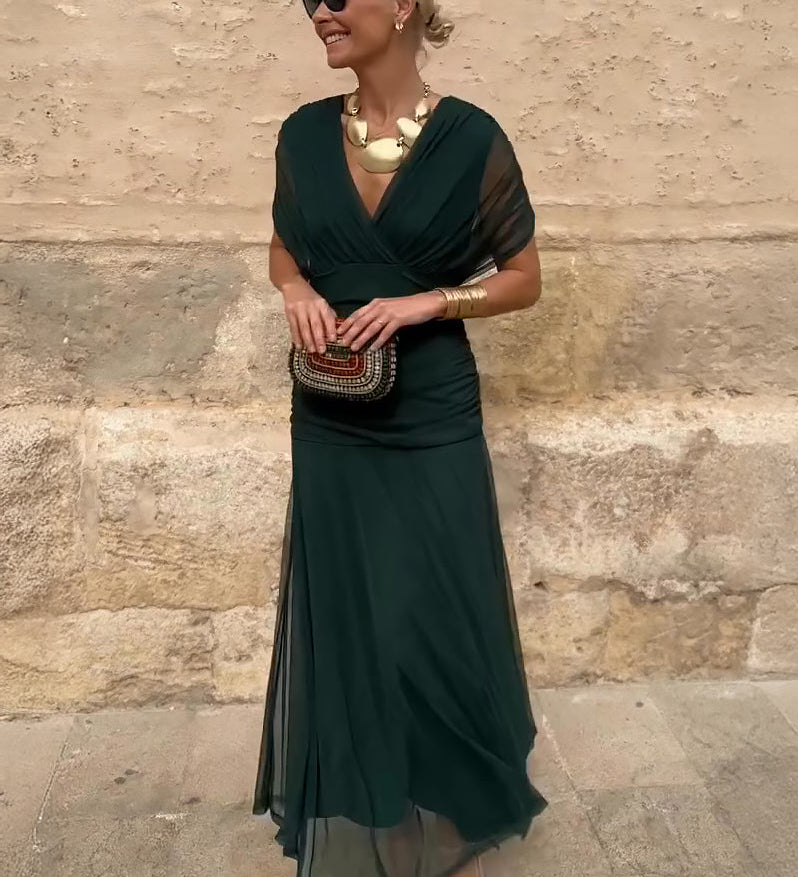 Louise | Elegantna Maxi Obleka za Praznovanje z V-izrezom