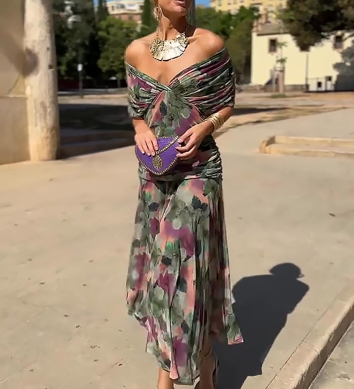 Louise | Elegantna Maxi Obleka za Praznovanje z V-izrezom