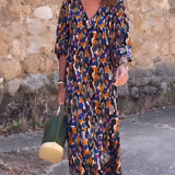 NATHALIE | RETRO NAPISANA OBLEKA Z V-IZREZOM