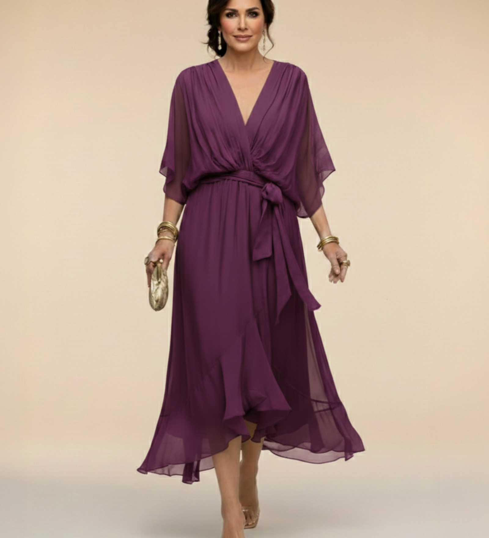 Julieta | Chiffon obleka z V-izrezom
