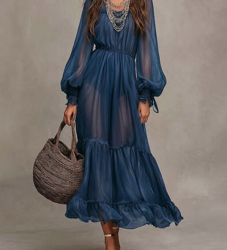 Gerda | Elegantna midi obleka z V-izrezom