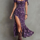 Wendy | Boho cvetlična midi obleka s pufastimi rokavi