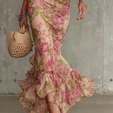 Mae | Vintage Rose Print Puff Sleeve Maxi Dress