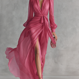 Beatrice | Elegantna Chiffon obleka z V-izrezom in vezanjem v pasu