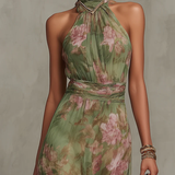 Livia | Maxi Halter Obleka s Cvetličnim Motivom