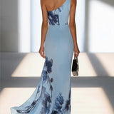 Victoria | Satenast tisk Off-Shoulder Maxi obleka