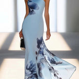 Victoria | Satenast tisk Off-Shoulder Maxi obleka