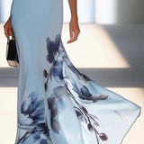 Victoria | Satenast tisk Off-Shoulder Maxi obleka