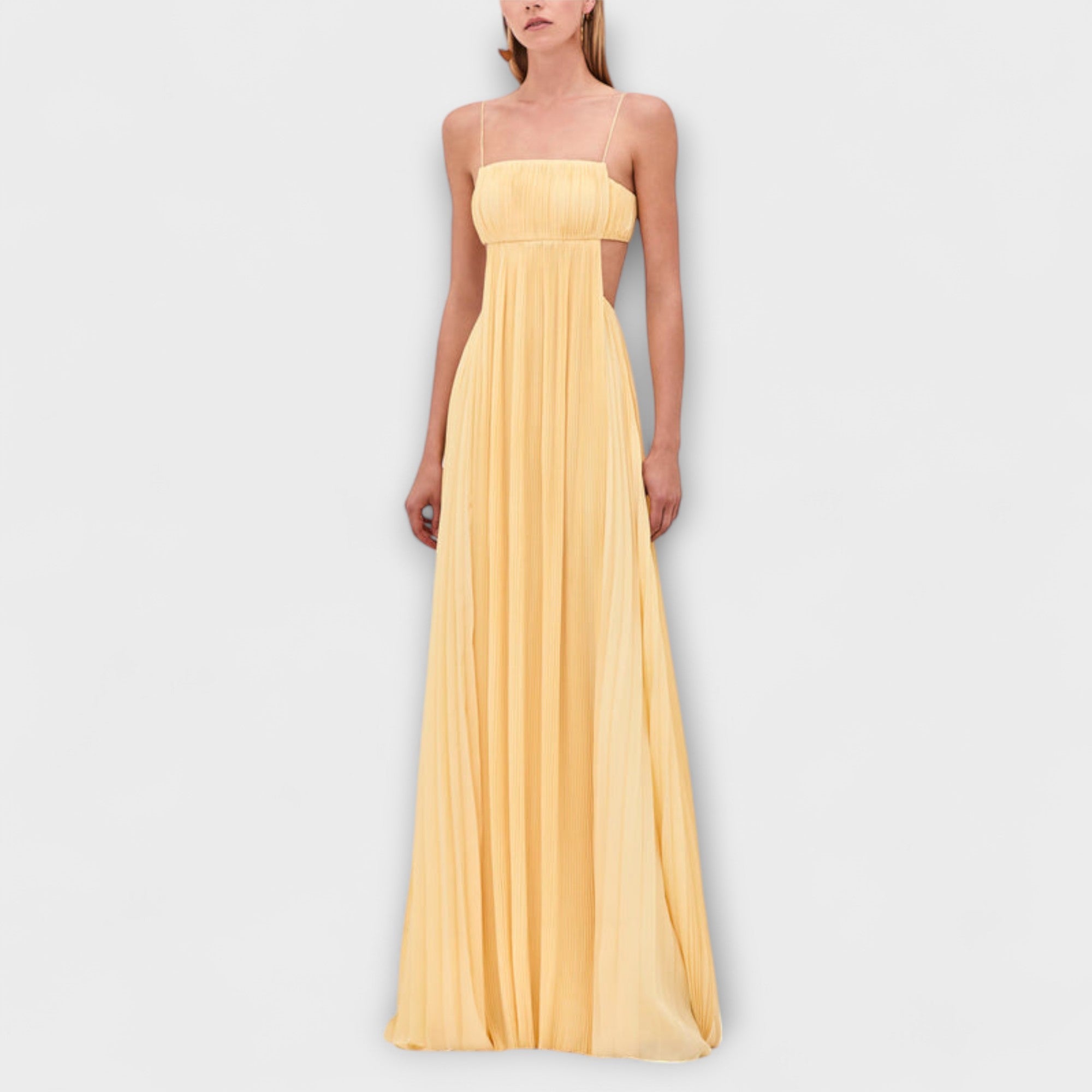 Mireille - Elegantne Maxi Obleke s Pliseji in Izrezi