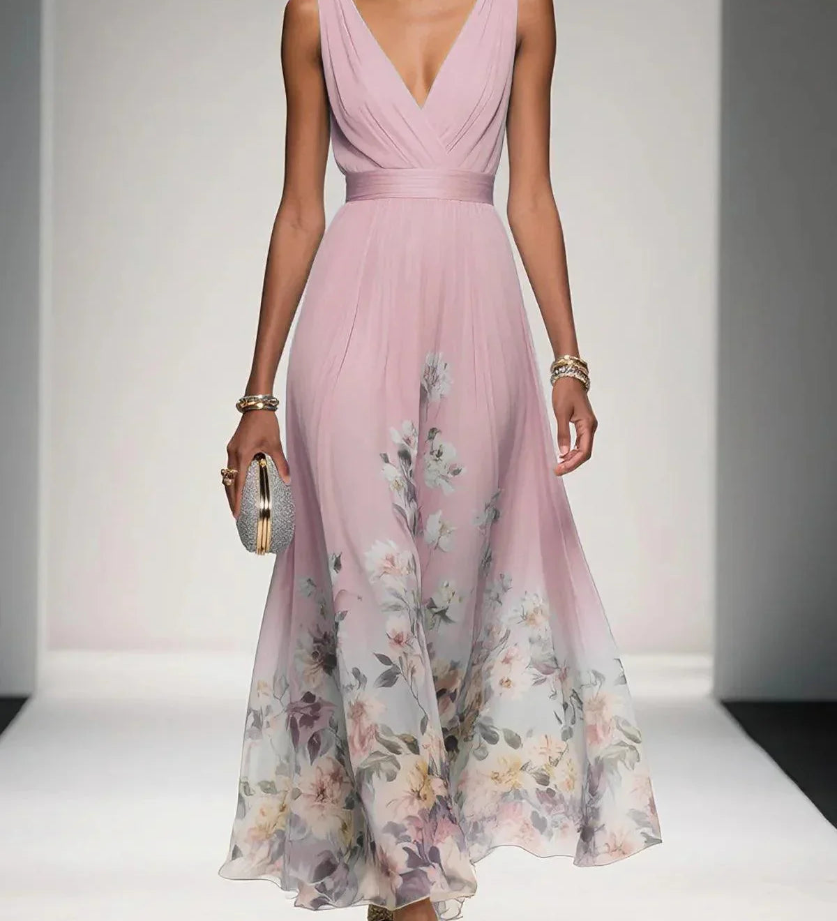 Vrtnica | Svetlo modra cvetlična šifonska maxi obleka