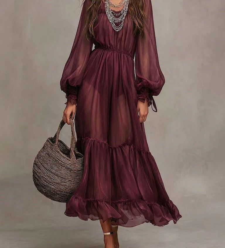 Gerda | Elegantna midi obleka z V-izrezom
