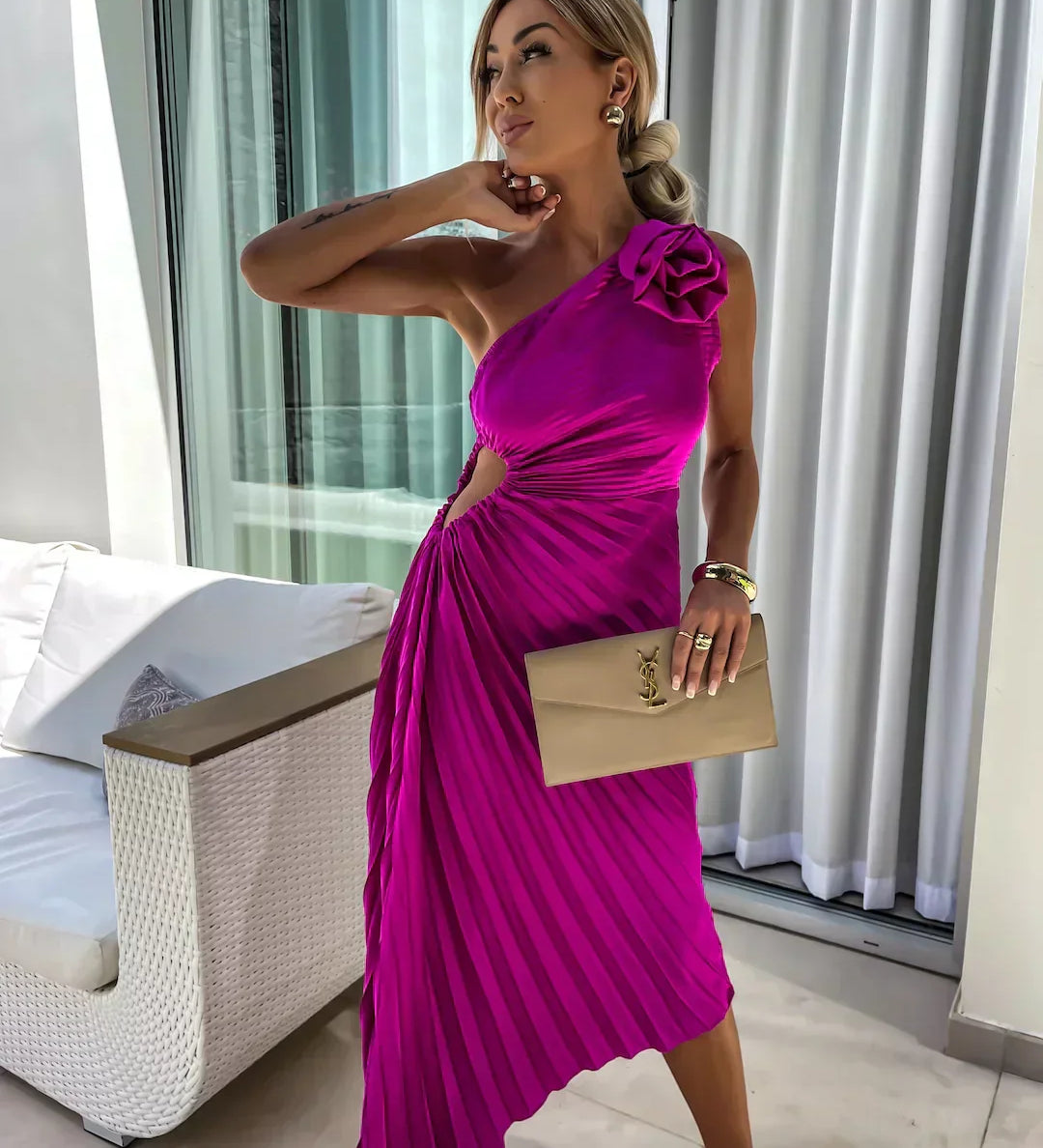 Eya™ | Eleganten Maxi cvetni obleka z enim ramenom