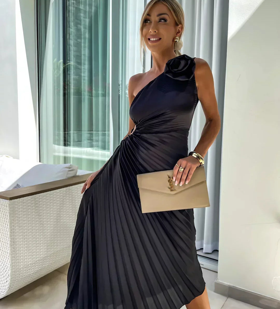 Eya™ | Eleganten Maxi cvetni obleka z enim ramenom