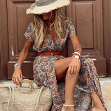 Justine | Dolga boho obleka s pasom
